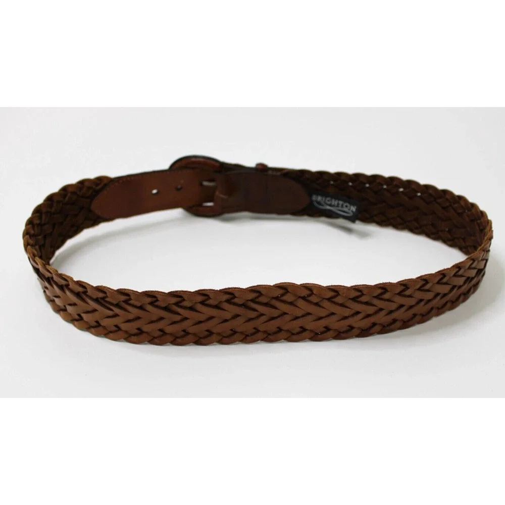 Brighton Belt Women's Size 28 Vintage 90s Brown Braided Woven Leather USA 42407